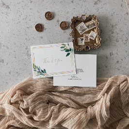 Cartão De Agradecimento Casamento Geométrico de Eucalyptus Dourado