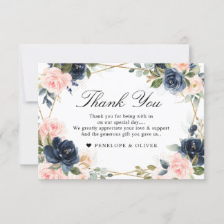 Cartão De Agradecimento Casamento Geométrico do Blush Azul com marinho