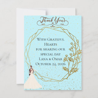 Cartão De Agradecimento Casamento Geométrico Dourado Azul Poento Elegante