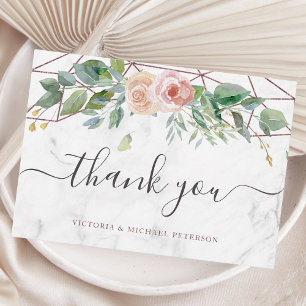 Cartão De Agradecimento Casamento Geométrico Dourado do Boho Floral de Wa