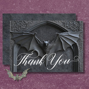 Cartão De Agradecimento Casamento Gótico de Halloween Arco e Morcego Preto