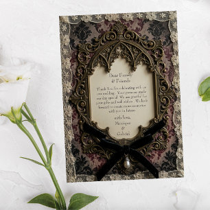 Cartão De Agradecimento Casamento Gótico de Renda Vitoriana Rococó de Luxo