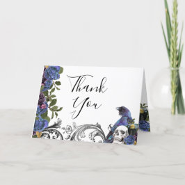 Cartão De Agradecimento Casamento Gótico de Rosas Raven Roxo Escuro