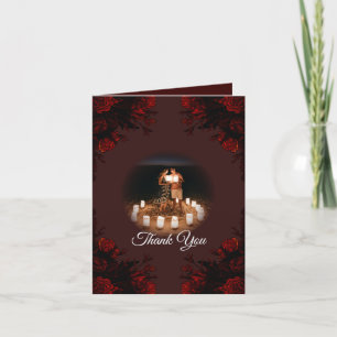 Cartão De Agradecimento Casamento Gótico Elegante Floral Vermelho Profund