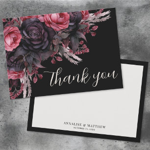 Cartão De Agradecimento Casamento Gótico Preto Vermelho Floral