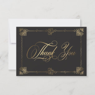 Cartão De Agradecimento Casamento Gótico Rolo de Ouro Preto Ornate Vintage
