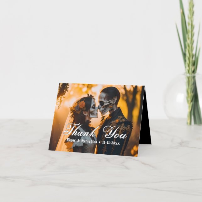 Cartão De Agradecimento Casamento Gótico Vitoriano Escuro Único (Frente)