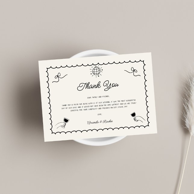 Cartão De Agradecimento Casamento Horizontal De Foto Em Francês Desenhado  (Criador carregado)