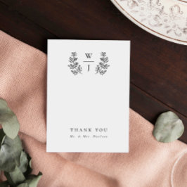 Cartão De Agradecimento Casamento Inicial Do Monograma Botânico Elegante