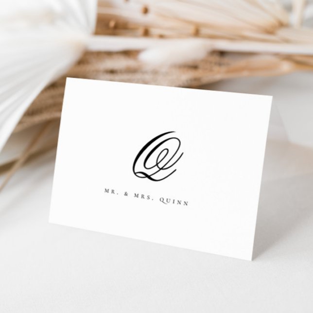 Cartão De Agradecimento Casamento inicial do Sobrenome clássico legante (Criador carregado)