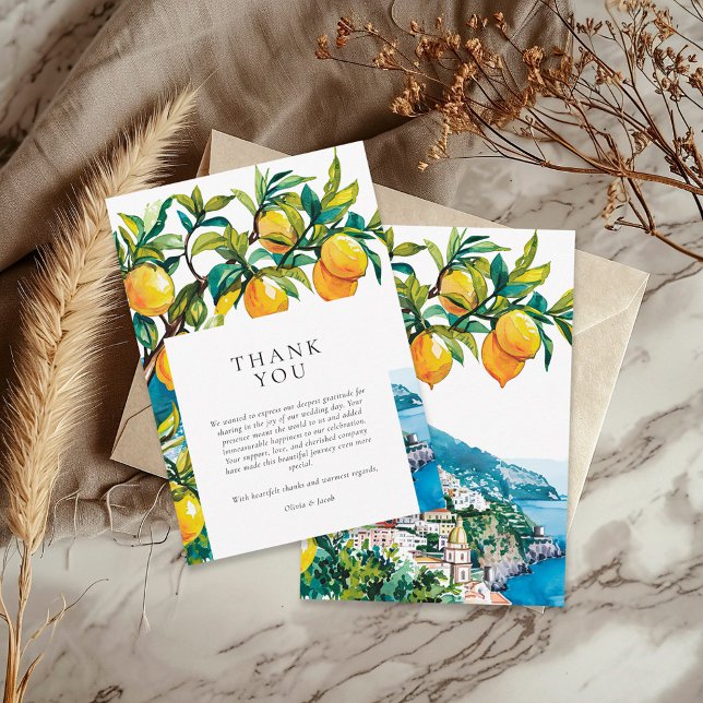 Cartão De Agradecimento Casamento Italiano Da Costa De Lemon Citrus Amalfi (Criador carregado)