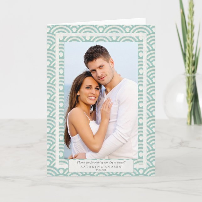 Cartão De Agradecimento Casamento Japonês Seigaiha Agradecimento/Texto Per (Frente)