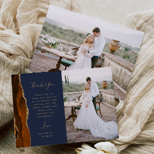 Cartão De Agradecimento Casamento Laranja Queimado Ágata Dourado Script Az