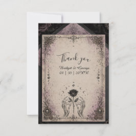 Cartão De Agradecimento Casamento Lua Caveira Rosa Medieval Roxa Gótica
