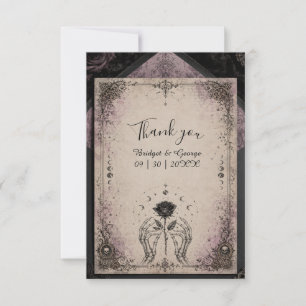 Cartão De Agradecimento Casamento Lua Caveira Rosa Medieval Roxa Gótica
