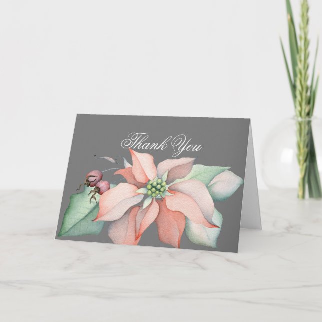 Cartão De Agradecimento Casamento mágico de Natal/Poinsettia/Cinza kg (Frente)