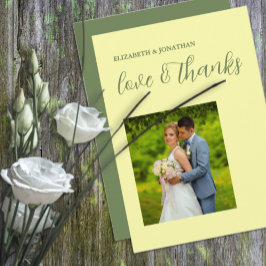 Cartão De Agradecimento Casamento Manteiga Amarelo e Sage Minimalista