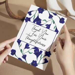 Cartão De Agradecimento Casamento marinho Azul Floral Watercolor