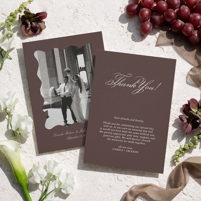 Cartão De Agradecimento Casamento Marrom Foto Moderna (Criador carregado)