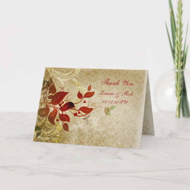 Cartão De Agradecimento Casamento marrom no outono Obrigado (Frente)