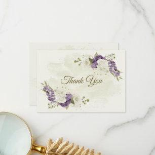 Cartão De Agradecimento casamento mauve de flores brancas verde