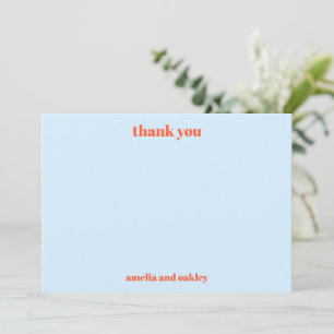 Cartão De Agradecimento Casamento Minimalista Azul Laranja Retro Personali