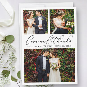 Cartão De Agradecimento Casamento Minimalista Caligrafia 3 Fotos Amor