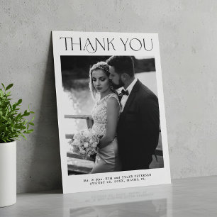 Cartão De Agradecimento Casamento minimalista clássico em foto preto e bra