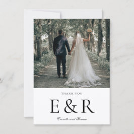 Cartão De Agradecimento Casamento Minimalista com Monograma Foto Moderno e
