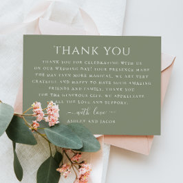 Cartão De Agradecimento Casamento minimalista com tipografia em verde sage