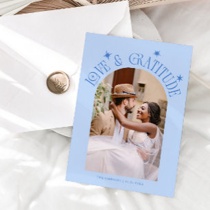 Cartão De Agradecimento Casamento Minimalista de Amor & Gratidão Foto Azul