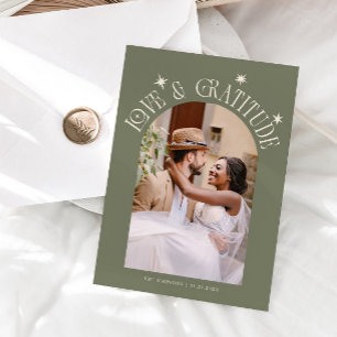 Cartão De Agradecimento Casamento Minimalista de Amor & Gratidão Foto Sage