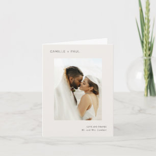 Cartão De Agradecimento Casamento Minimalista de Foto Neutra na moda