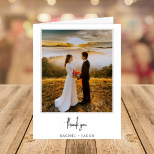 Cartão De Agradecimento Casamento Minimalista Elegant Script com 2 Fotos