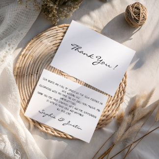 Cartão De Agradecimento Casamento Minimalista Elegante Preto e Branco