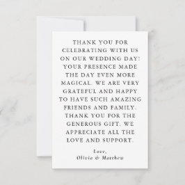Cartão De Agradecimento Casamento Minimalista Elegante | Preto e Branco Si
