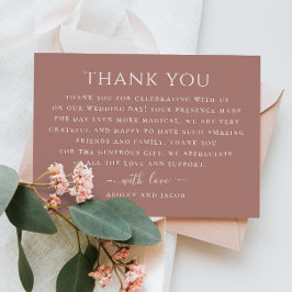 Cartão De Agradecimento Casamento minimalista em tipografia rosa poeira /