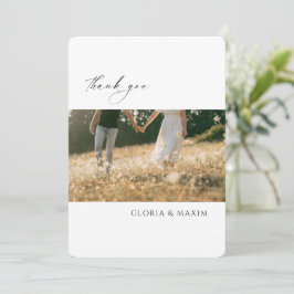 Cartão De Agradecimento Casamento Minimalista Formal Foto Moderna Elegante