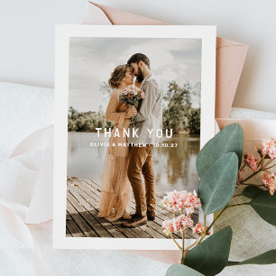 Cartão De Agradecimento Casamento Minimalista   Foto Simples e Neutra