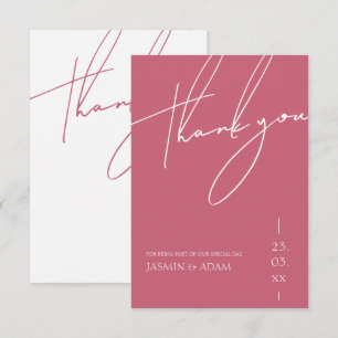Cartão De Agradecimento Casamento Minimalista Magenta Rosa Tipografia Scri