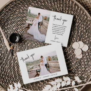 Cartão De Agradecimento Casamento Minimalista Moderno com 2 Fotos em Scrip