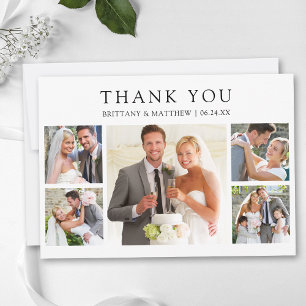 Cartão De Agradecimento Casamento Minimalista Moderno com 5 Fotos