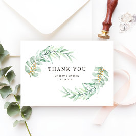 Cartão De Agradecimento Casamento Minimalista Moderno com Folhagem Verde