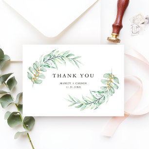 Cartão De Agradecimento Casamento Minimalista Moderno com Folhagem Verde