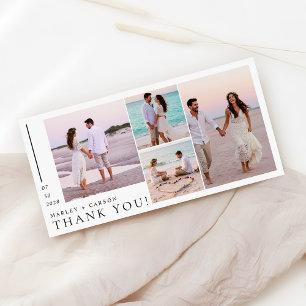 Cartão De Agradecimento Casamento Minimalista Moderno de 4 Fotos em Colage