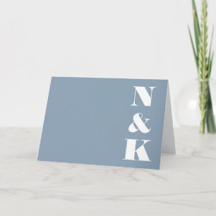Cartão De Agradecimento Casamento Minimalista Moderno Monograma Azul Poeir