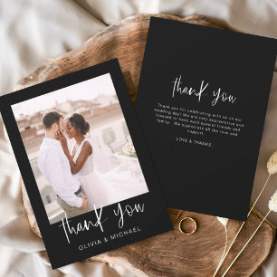 Cartão De Agradecimento Casamento Minimalista Negro Obrigado Foto
