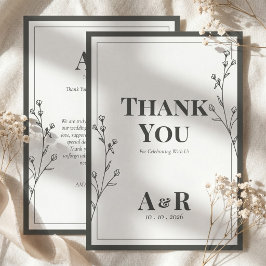 Cartão De Agradecimento Casamento Minimalista Preto e Branco