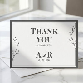Cartão De Agradecimento Casamento Minimalista Preto e Branco