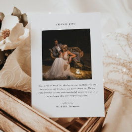 Cartão De Agradecimento Casamento Minimalista Preto e Branco com 2 Fotos